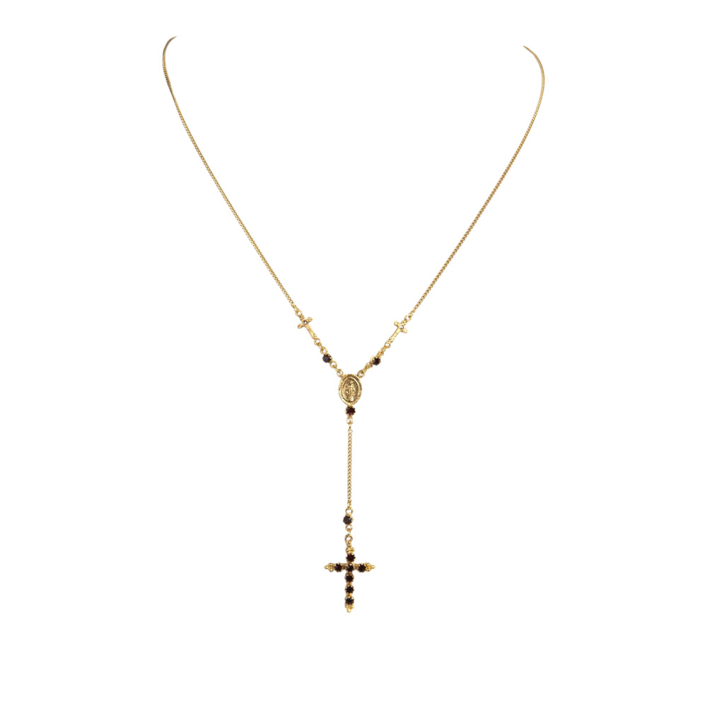 VIRGINS SAINTS & ANGELS VSA Maddie Rosary Necklace in Gold & Burgundy